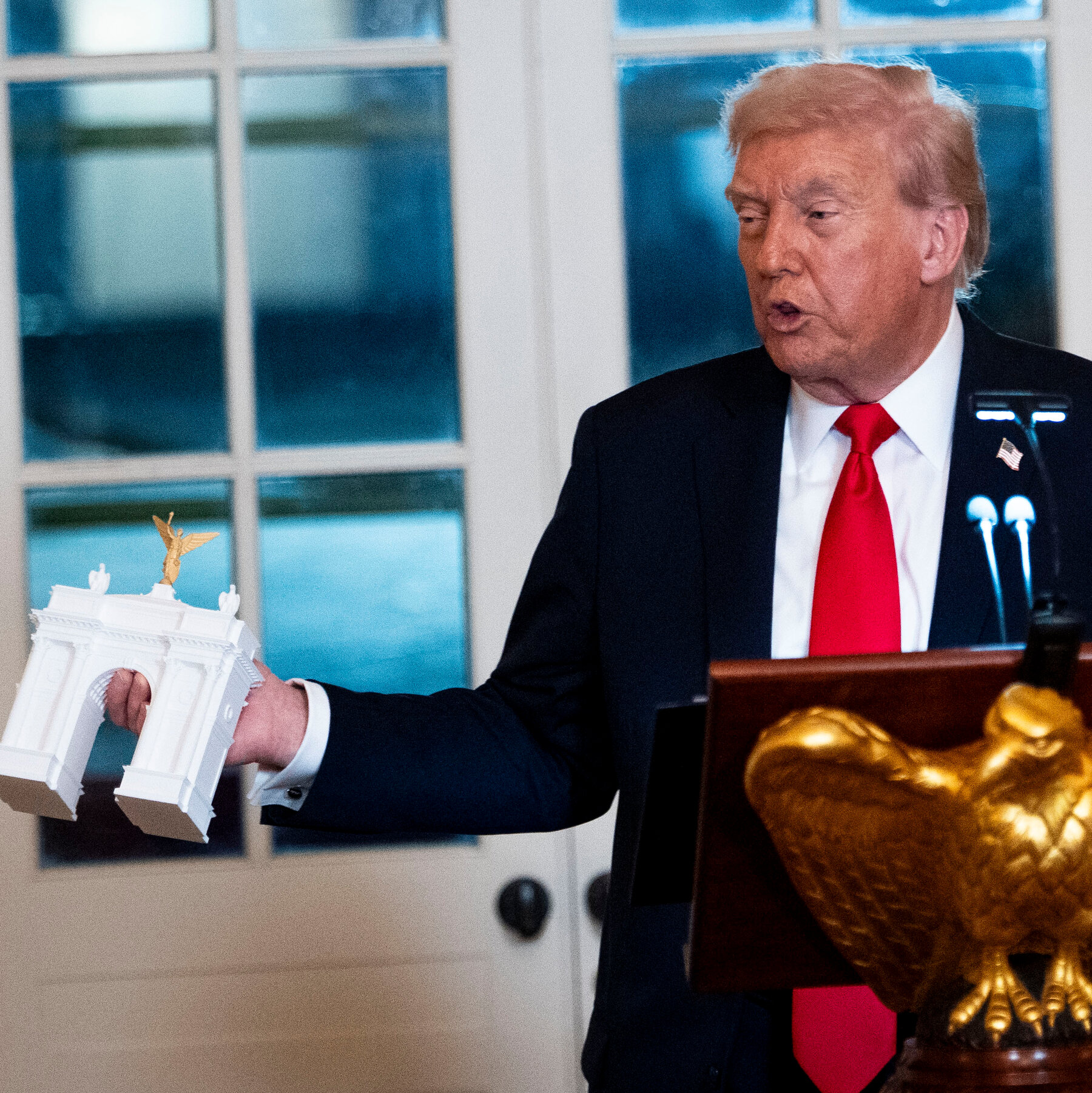Trump Says His D.C. Arch Would Be a ‘Military Complex’ Housing Drones and Snipers