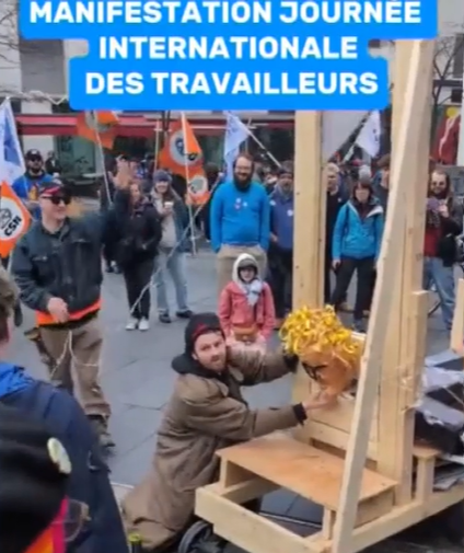 Police probe mock beheading of Quebec labour minister effigy at Montreal rally